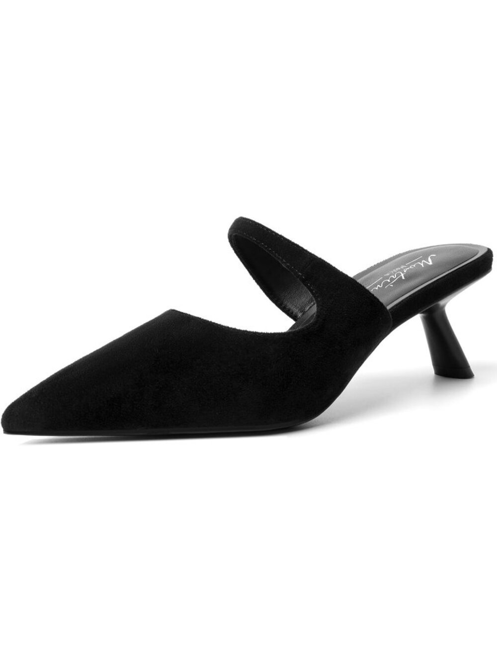 Women's Black-Suede Leather Kitten Heels Pointed Toe Pumps Party Dressy Shoes